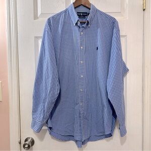 POLO Ralph Lauren Button Down Shirt Men's Blake Blue White Gingham Check Size XL